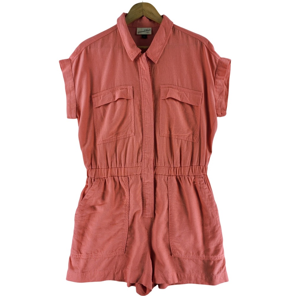 Universal Thread Romper Womens 8 Coral Pink Utility Linen Blend Short Sleeve